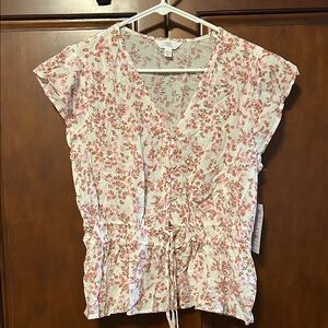 Time and Tru White and Pink Floral Blouse